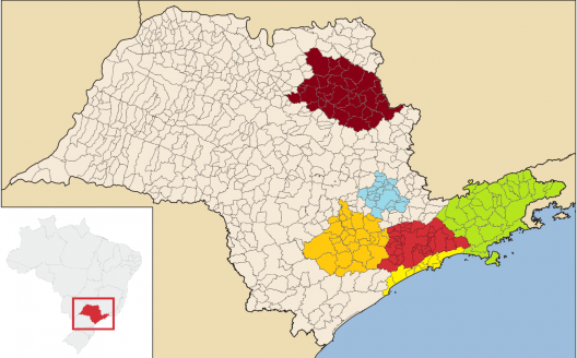 Mapa de Regiões Metropolitanas já criadas no estado de São Paulo