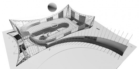 Exposição Universal e Internacional de Bruxelas, modelo digital Pavilhão do Brasil, ista superior a partir da fachada Oeste