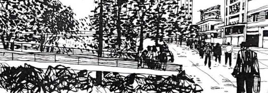 Projeto de remodelação do Vale do Anhangabaú, 1974. Croqui de Vilanova Artigas