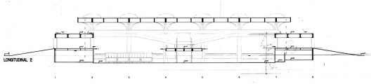 Estação Rodoviária de Jaú, corte longitudinal, Jaú SP, 1973. Arquiteto João Batista Vilanova Artigas