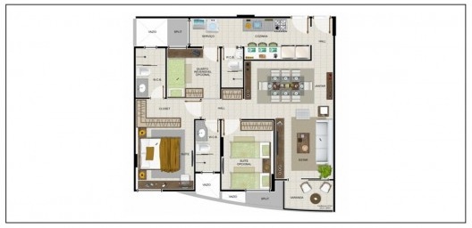 Planta humanizada, apartamento do Edifício Índico (85,96m², terminação 01/02), Maceió, 2014