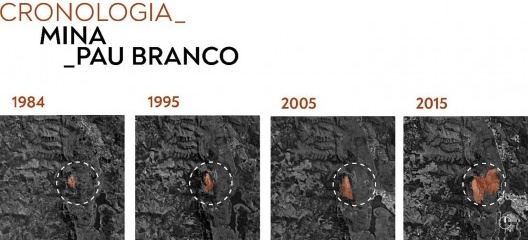 Mina Pau Branco, identificação da mancha evolutiva das atividades extrativistas, Brumadinho MG. Arquitetos Lucas de Sousa, Mariana Alves Barbosa, Pedro Machado Meneghel, Renata Semin e Vitória Paulino