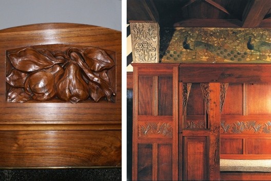 Fig. 26 – Pedimento lateral de bufete / Fig. 27 – Mobiliário com motivos entalhados. Blackwell, Westmorland, 1898. Baillie Scott