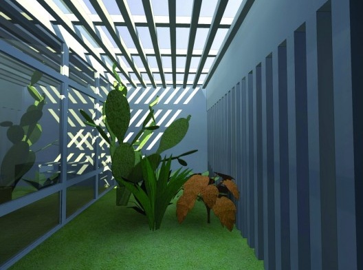 Jardim enclausurado no acesso frontal. Casa-atelier de Samson Flexor. São Paulo. Rino Levi, 1951.