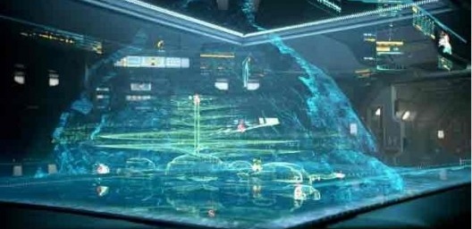 Maquete holográfica da caverna, na nave Prometheus