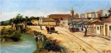 Antonio Ferrigno, Rua 25 de Março, O.S.M Pode-se ver o Convento do Carmo localizado na Avenida Rangel Pestana. A retificação do Rio Tamanduateí é de teve início em 1849 , quando se retificaram inúmeras curvas para a formação da Rua 25 de Março. As obras f