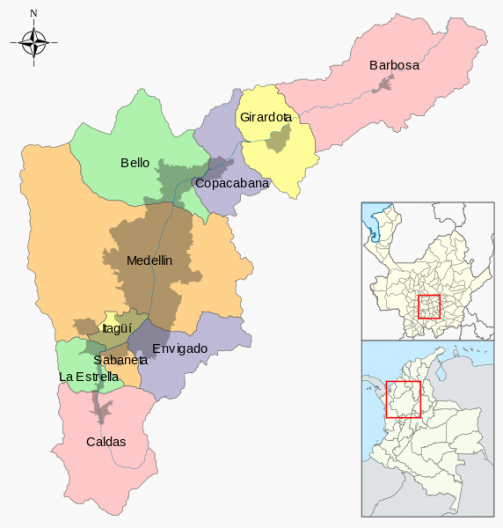 Mapa da Região Metropolitana de Medellín