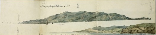 Ilha da Madeira e Funchal, aquarela; (acima) n. 7 Uma vista da ilha da Madeira, 29 set 1805; (abaixo) n. 8 Uma vista da cidade de Funchal, em direção ao NO pelo O, a duas milhas. 29 set 1805
