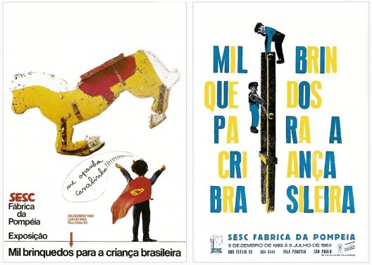 Duas versões de cartaz para Mil Brinquedos para a Criança Brasileira, design Lina Bo Bardi e Victor Nosek, 1983