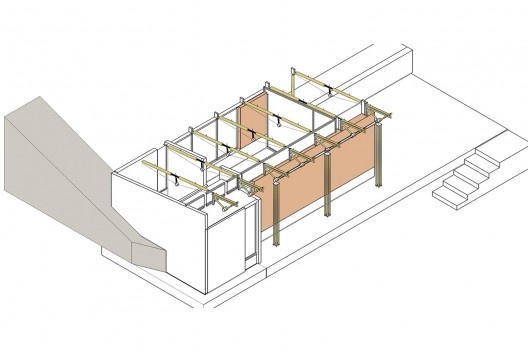 Casa de Hóspedes, vista axonométrica, São Luiz do Paraitinga SP Brasil. CRU! Architects e Sven Mouton