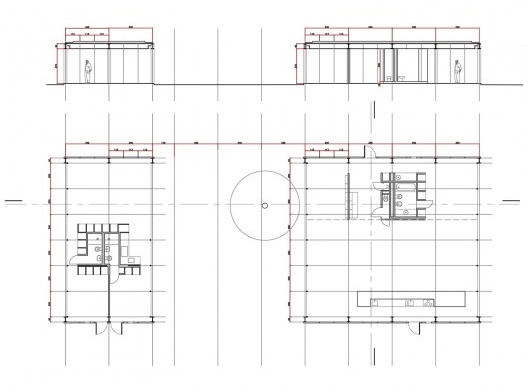 Casa Rogers, corte longitudinal e planta térreo, Richard Rogers e Su Rogers, 1968-1969.
