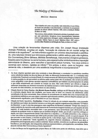 Abilio Guerra, original do texto expandido para a exposição “Melancolia 3”, de Marco do Valle, abril de 1992