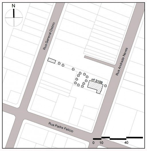 Desenho do projeto de implantação da residência, Rua Andrade Neves nº 3109