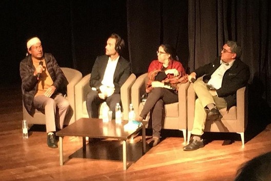 Ailton Krenak, David Wallace-Wells, Adriana Ramos e Marcelo Leite, debate no Centro Cultural São Paulo, 16 de julho de 2019