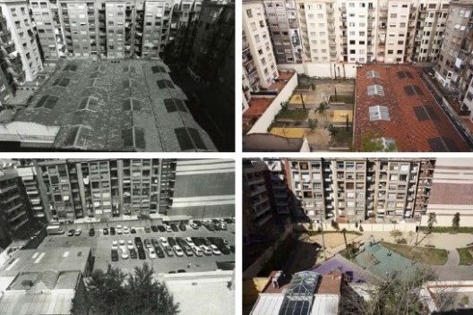 Interiores de quarteirões do Eixample de Barcelona reconvertidos em jardins públicos