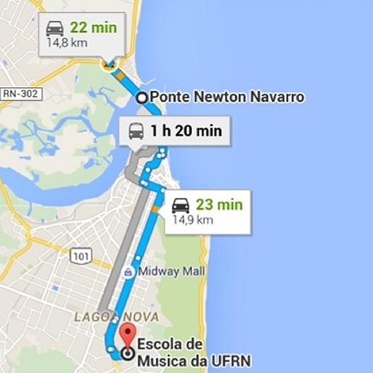 Trajeto Ponte Newton Navarro – Universidade Federal do Rio Grande do Norte