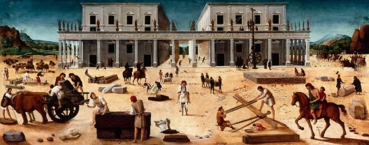 A construção de um templo, c.1514-1518, pintura de Piero di Cosimo