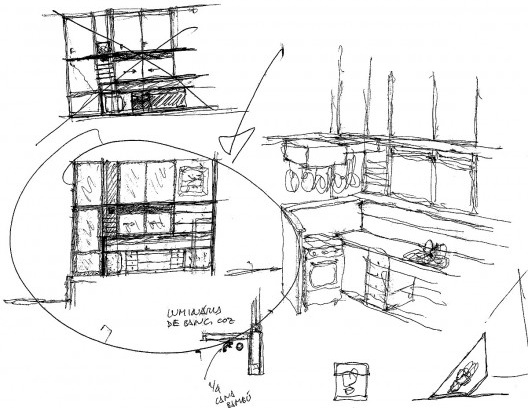 Casa 14 Bis, croquis de mobiliário. Arquiteto Pôla Pazzanese