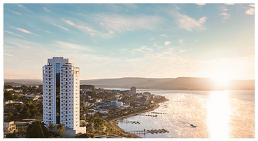 Orla de Rifaina com edifício residencial multifamiliar