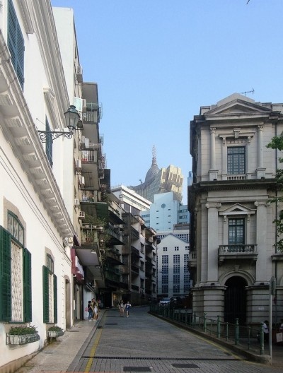 Macau, rua com arquitetura colonial em Vila de Taipa, 08/10/2016