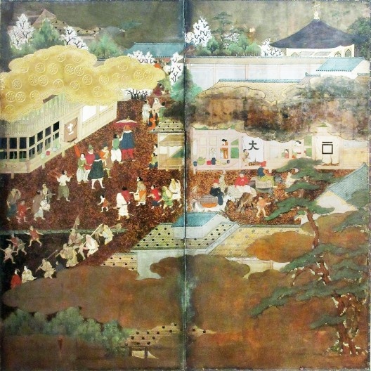 Biombo Namban, comerciantes portugueses se dirigem à igreja dos jesuítas (detalhe), Museu de Arte Antiga de Lisboa