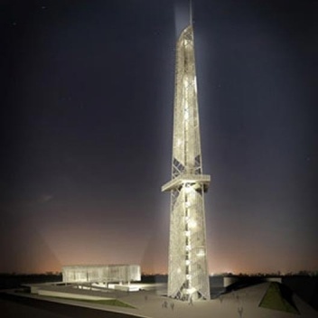 Praça do Natal, Natal RN Brasil, vista noturna do acesso à praça pela esquina da BR-101 e Rua Antônio Queiroz de Melo, menção honrosa Concurso Público de Arquitetura. GA Arquitetura, 2009