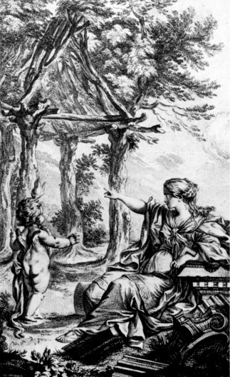 Gravura de Charles Eisen para a capa da segunda edição de livro de Laugier