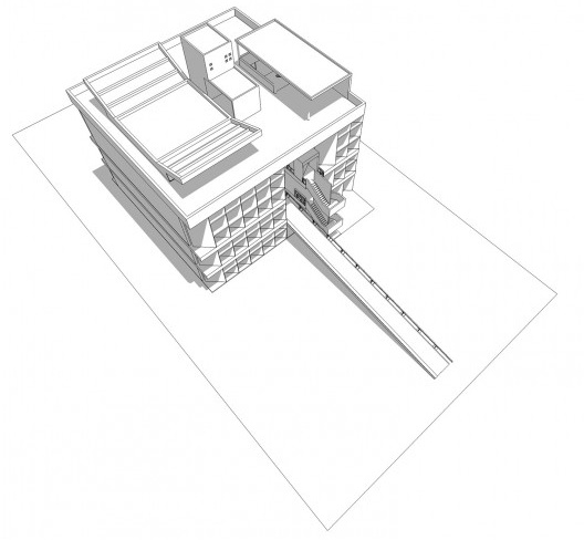 Associação da Indústria Têxtil, vista axonométrica da cobertura, Ahmedabad, Gujarat, Índia, 1954. Arquiteto Le Corbusier