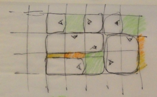 Croquis de Jullian nos quais o programa no grid de 9 partes