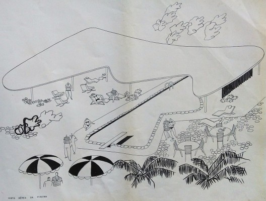 Conjunto JK, perspectiva da piscina, Belo Horizonte MG Brasil, 1951. Arquiteto Oscar Niemeyer