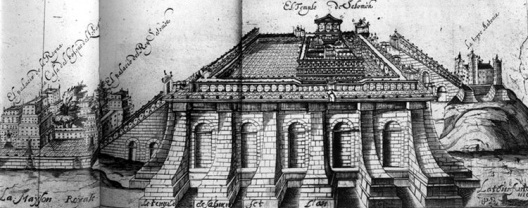 Gravura mostrando a possível aparência do Templo de Salomão. Autoria do Rabino Jacob Judah Leon. Amsterdam, 1642.