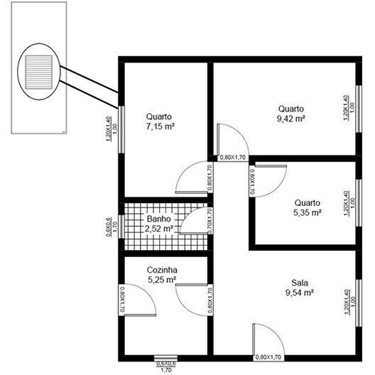 Modelo de uma planta baixa com disposição no terreno