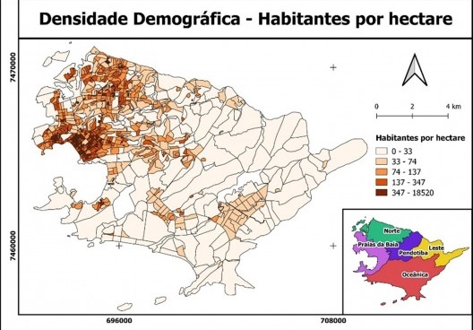 Mapa de densidade demográfica por setor censitário m Niterói