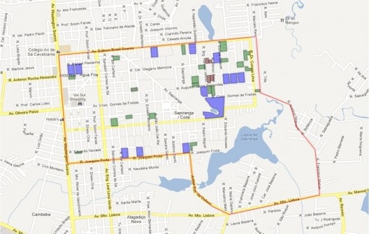 Planta do bairro Sapiranga tendo em destaque os condomínios de maiores áreas.