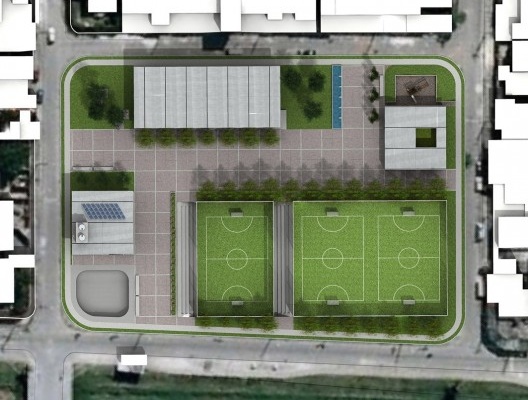 Edson Mahfuz, Centro de Liderança para Mulheres e Jovens, Santa Cruz, Rio de Janeiro, 2010. A posição dos pavilhões define a vinculação entre eles, a tridimensionalidade do espaço público e o caminho diagonal através do terreno