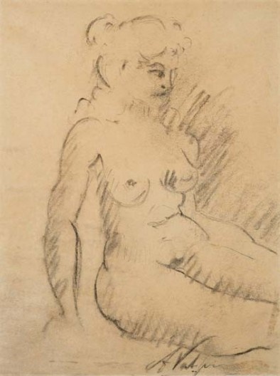 Alfredo Volpi, Sem título, década de 1940, carvão sobre papel, assinado A Volpi no canto inferior direito