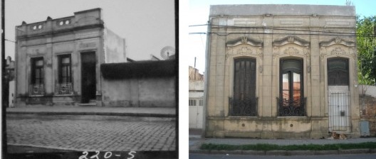 Casas “chorizo” tandilenses (calle 14 de Julio 60-64, foto de 1938, finalizada en 1916/ calle Arana 1140, foto de 2011, obra s/f de finalización)
