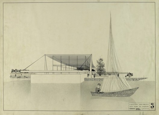 Perspectiva Yacht club, Londrina, 1959. Arquitetos João Walter Toscano, Odiléa Setti Toscano, Julio Roberto Katinsky, Abrahão Velvu Sanovicz