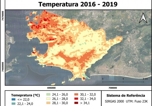 Temperatura da superfície terrestre em Niterói no período 2016–2019