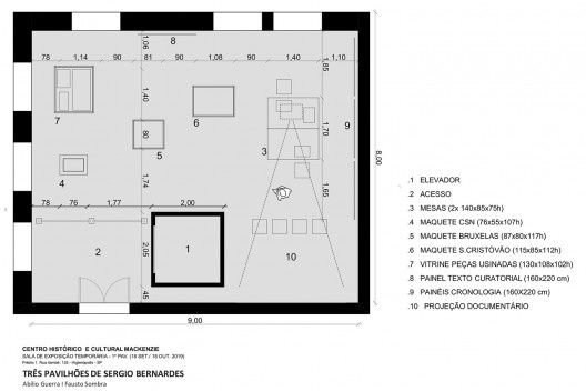 Exposição “Três pavilhões de Sérgio Bernardes”, planta, concepção de Abilio Guerra e Fausto Sombra