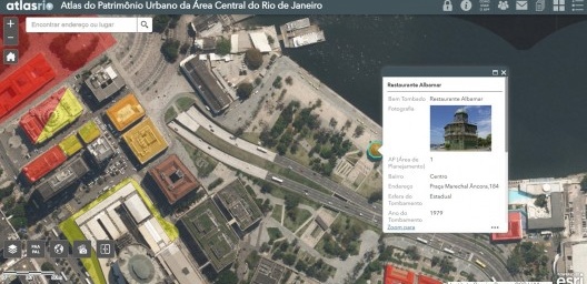 Atlas do Patrimônio Urbano da Área Central do Rio de Janeiro. Aplicativo web. Banco de dados de bens tombados indicando o torreão remanescente do Mercado Municipal