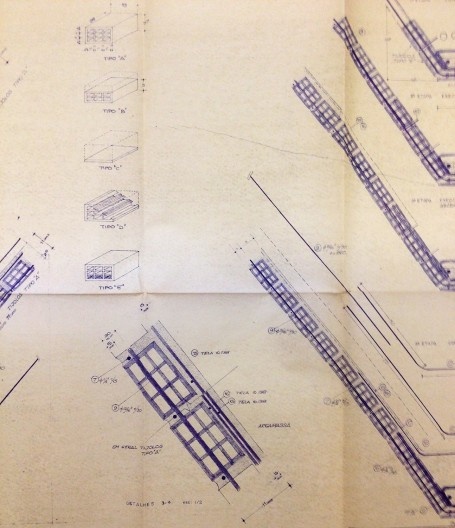 Projeto Estrutural do CTEM do Sesi Barra do Ceará, prancha da cópia heliográfica do detalhamento da cerâmica armada da abóbada