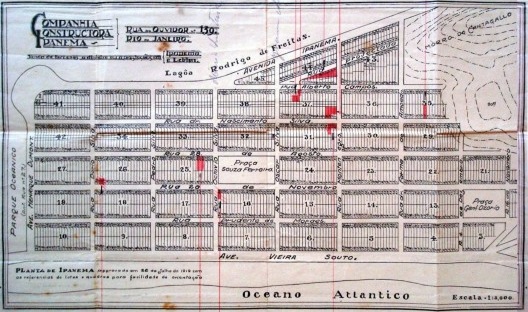 Projeto do bairro de Ipanema, projeto do engenheiro Luís Raphael Vieira Souto, mapa da Companhia Construtora Ipanema