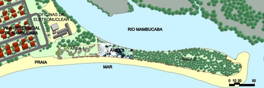 Vila Residencial de Mambucaba, mapa geral da área, parque demarcado como Área 1, Paraty RJ. Paisagismo de Eduardo Barra