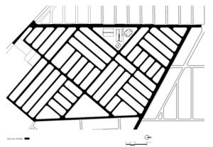 Fig.4: Mapa da malha viária do CHGM. Acima, na quadra triangular no centro, os equipamentos comunitários