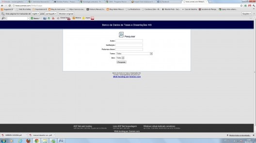 Pagina na web de busca do \"Banco de Dados de Teses e Dissertação HIS\"