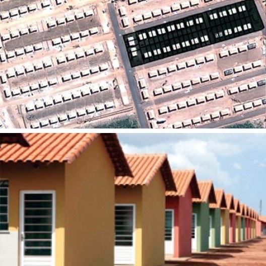 Esquema de implantação e fotos do conjunto habitacional do Shopping Park, Programa MCMV, Uberlândia, 2011