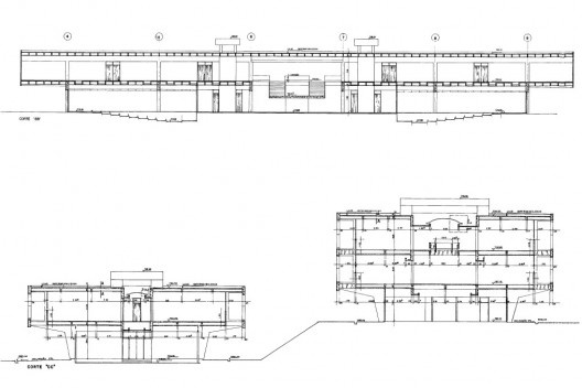 Prédio de Histologia da USP, cortes longitudinal e transversais, São Paulo, 1967. Arquiteto Rodolpho Ortenblad Filho