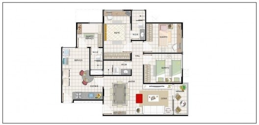 Planta humanizada, apartamento do Edifício Vinícius Cansanção (91,13m², terminação 01), Maceió, 2012