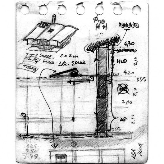 Casa 14 Bis, croquis de infraestrutura. Arquiteto Pôla Pazzanese